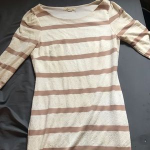 White & Tan Stripped Mini Dress M